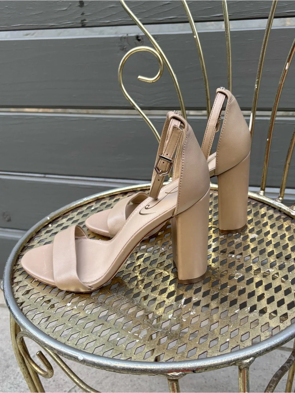 Sam Edelman Yaro Nude Block Heel Ankle Strap Sandals Wide 6W Wedding Guest